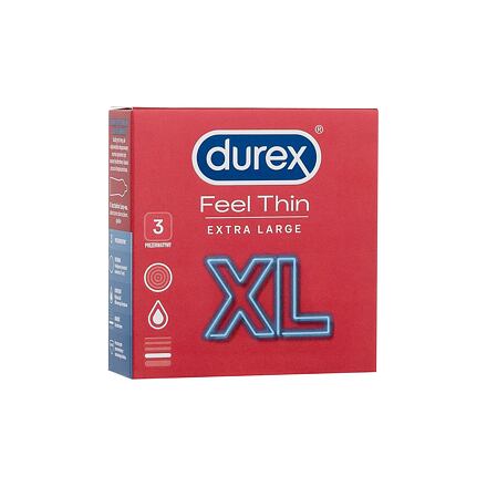 Durex Feel Thin XL tenké a extra velké kondomy se silikonovým lubrikačním gelem 3 ks
