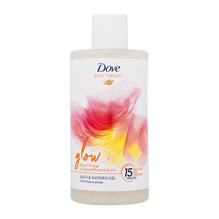 Dove Bath Therapy Glow Bath & Shower Gel sprchový gel a pěna do koupele s vůní červeného pomeranče a rebarbory 400 ml pro ženy