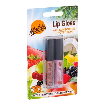Malibu Lip Gloss SPF30 odstín růžová : lesk na rty 1,5 ml Coconut + lesk na rty 1,5 ml Strawberry