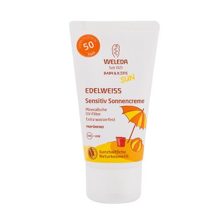 Weleda Baby & Kids Sun Edelweiss Sunscreen Sensitive SPF50 dětské opalovací mléko na tělo i obličej 50 ml