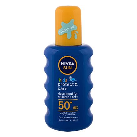 Nivea Sun Kids Protect & Care Sun Spray SPF50+ voděodolný barevný sprej na opalování 200 ml
