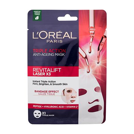 L'Oréal Paris Revitalift Laser X3 Triple Action Tissue Mask pleťová maska s trojitým účinkem proti stárnutí 28 g pro ženy