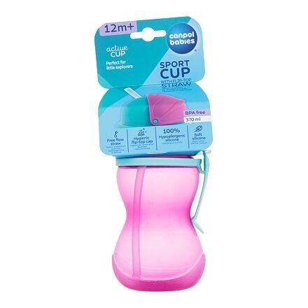 Canpol babies Active Cup Sport Cup With Flip-Top Straw Pink sportovní lahev se slámkou 370 ml