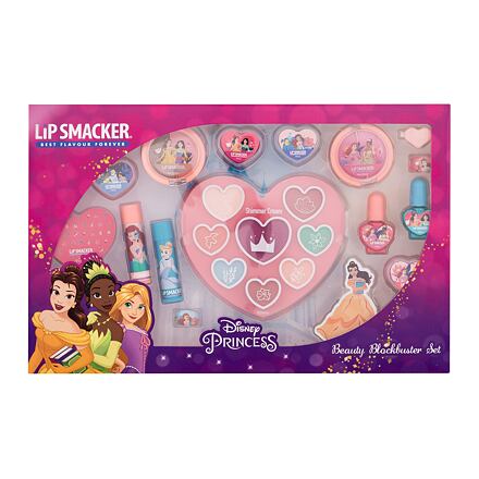 Lip Smacker Disney Princess Beauty Blockbuster Set : balzám na rty 2 x 3,4 g + rozjasňující krém 4 x 1,2 g a 4 x 0,9 g + lesk na rty 4 x 2,1 g + lak na nehty 2 x 4,25 ml + paletka tvářenek 0,75 g + paletka tvářenky a rozjasňovače 0,75 g + prsten 2 ks + sp