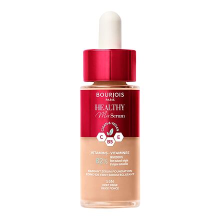 BOURJOIS Paris Healthy Mix Clean & Vegan Serum Foundation rozjasňující tekutý make-up 30 ml odstín 55n deep beige