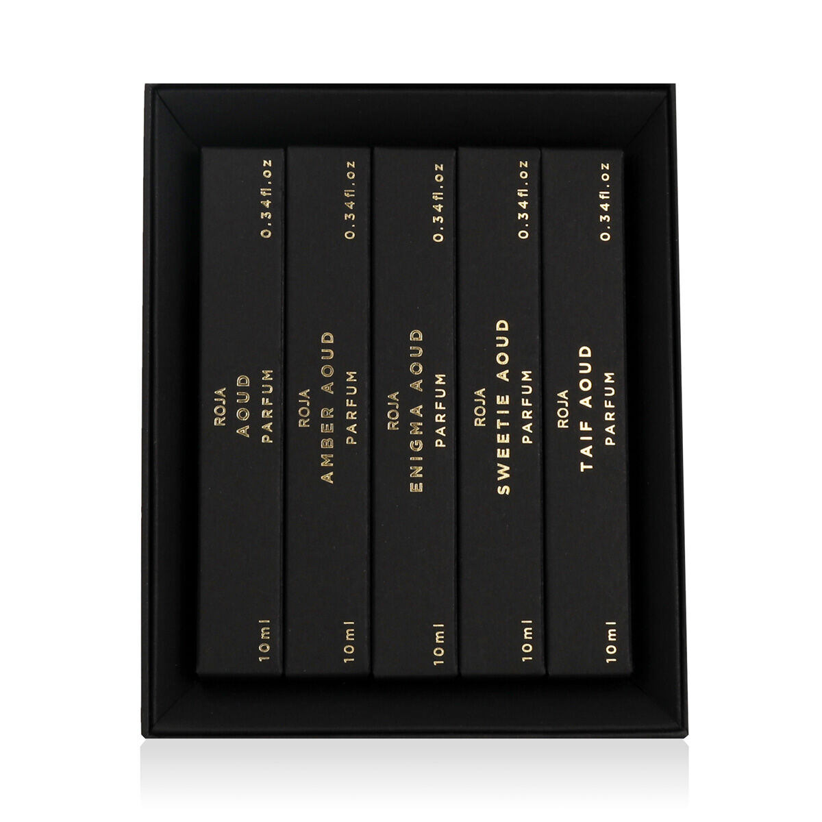 Roja Parfums Aoud Collection dárková sada parfém Aoud 10 ml + parfém Amber Aoud 10 ml + parfém Enigma Aoud 10 ml + parfém Sweetie Aoud 10 ml + parfém Taif Aoud 10 ml unisex