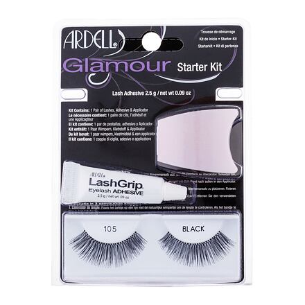 Ardell Glamour 105 Black : umělé řasy Glamour 1 pár + lepidlo na řasy LashGrip 2,5 g + aplikátor 1 ks