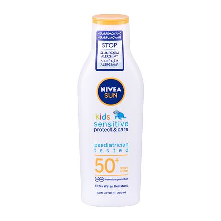 Nivea Sun Kids Protect & Sensitive Sun Lotion SPF50+ voděodolné mléko na opalování pro citlivou dětskou pokožku 200 ml