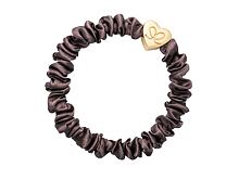 Gumička na vlasy By Eloise London Skinny Silk Scrunchie Gold Heart 1 ks Mocha