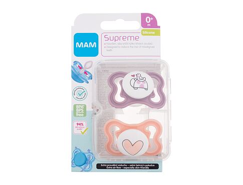 Dudlík MAM Supreme Silicone Pacifier 0m+ Violet & Orange 2 ks