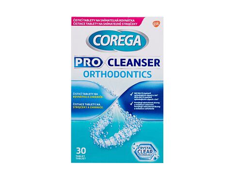 Čisticí tablety a roztoky Corega Pro Cleanser Orthodontic Tabs 30 ks poškozená krabička