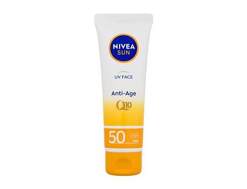Opalovací přípravek na obličej Nivea Sun UV Face Q10 Anti-Age SPF50 50 ml poškozená krabička