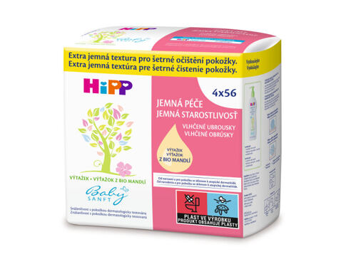 Čisticí ubrousky Hipp Babysanft Gentle Caring Wet Wipes 4x56 ks