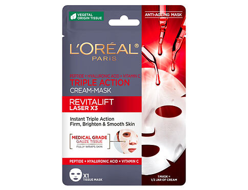 Pleťová maska L'Oréal Paris Revitalift Laser X3 Triple Action Tissue Mask 28 g