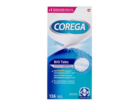 Čisticí tablety a roztoky Corega Tabs Bio 136 ks poškozená krabička