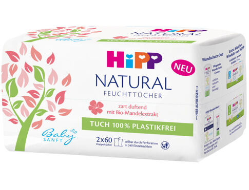 Čisticí ubrousky Hipp Babysanft Natural Wet Wipes 2x60 ks