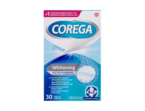 Čisticí tablety a roztoky Corega Tabs Whitening 30 ks poškozená krabička