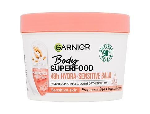 Tělový balzám Garnier Body Superfood 48h Hydra-Sensitive Balm Oat Milk + Prebiotics 380 ml