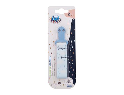 Klip na dudlík Canpol babies Bonjour Paris Soother Clip With Ribbon Blue 1 ks