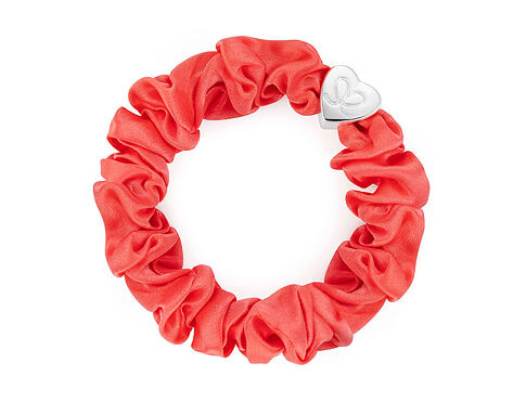 Gumička na vlasy By Eloise London Silk Scrunchie Silver Heart 1 ks Neon Peach