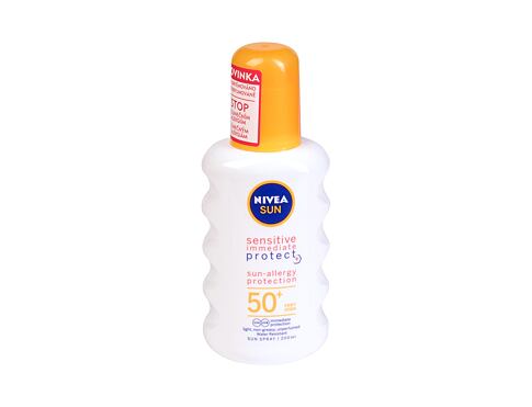 Opalovací přípravek na tělo Nivea Sun Sensitive Immediate Protect+ Sun-Allergy SPF50+ 200 ml poškozený flakon
