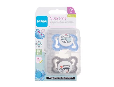 Dudlík MAM Supreme Silicone Pacifier 0m+ Blue & Grey 2 ks